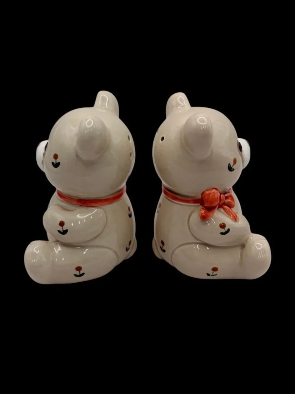 Vintage Otagiri Japan Teddy Bear Salt & Pepper Shakers Floral Bow Set
